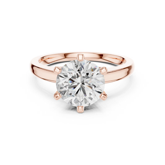 Round Six Prong Moissanite Solitaire Ring in rose 925 sterling silver, view 4