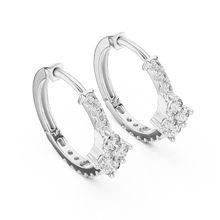 Moissanite cluster huggie hoop earrings in white 925 sterling silver, view 2