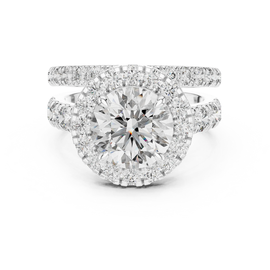 Round Halo Moissanite Double Band Ring in white 925 sterling silver, view 4