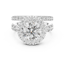 Round Halo Moissanite Double Band Ring in white 925 sterling silver, view 4