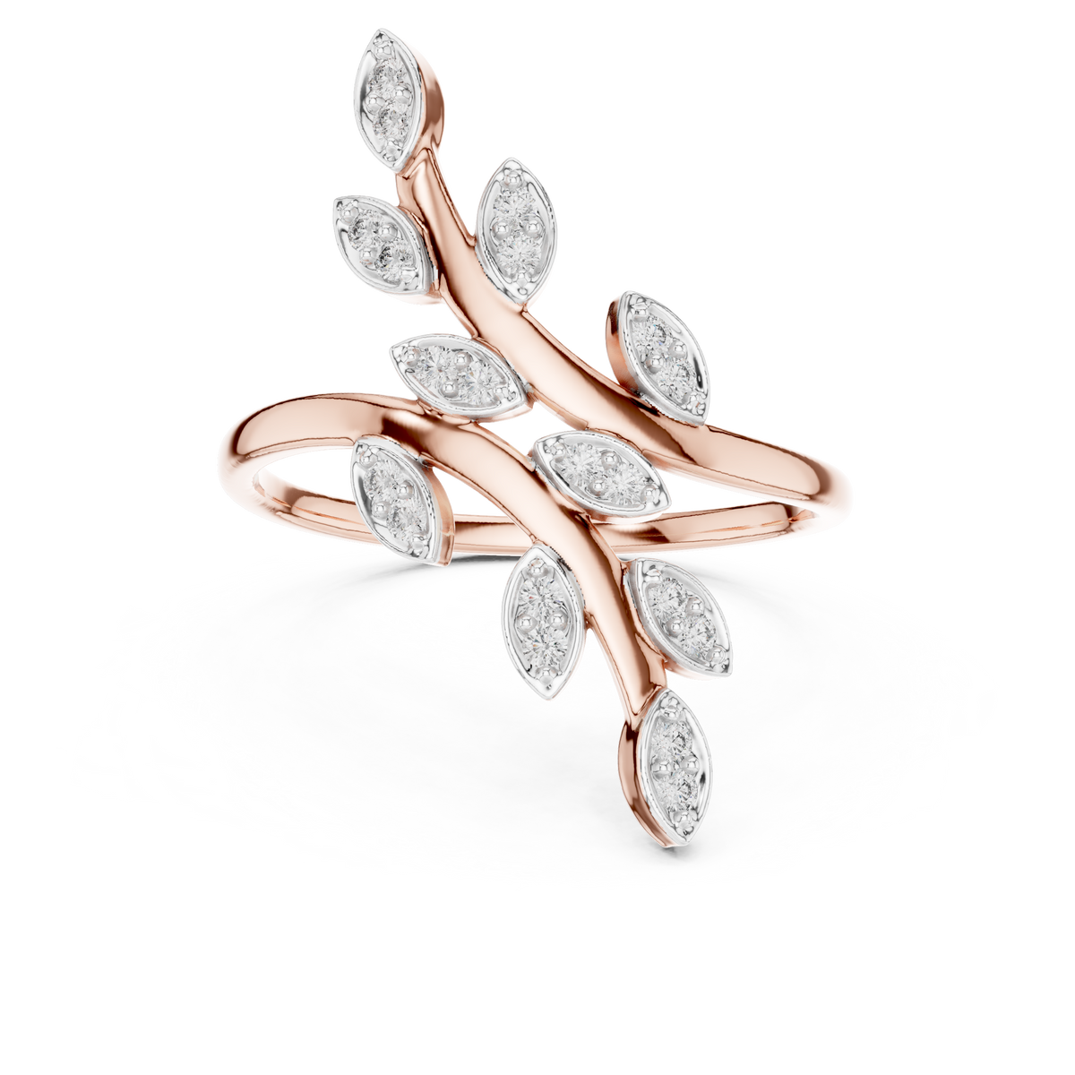 Leafy Vine Bypass Moissanite Ring in rose 925 sterling silver, view 4