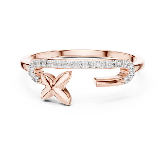 Pavé Bar Moissanite Ring with Clover Accent in rose 925 sterling silver, view 4