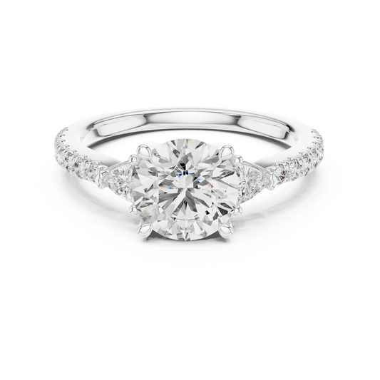 Round Moissanite Ring with Trillion Sides and Pavé Band in white 925 sterling silver, view 4
