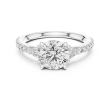 Round Moissanite Ring with Trillion Sides and Pavé Band in white 925 sterling silver, view 4