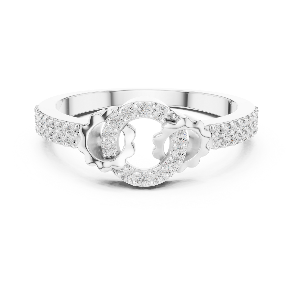 Open Circle Double-Row Pavé Moissanite Ring in white 925 sterling silver, view 4
