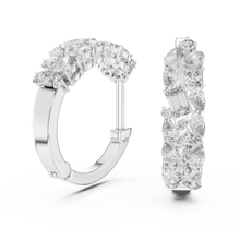 Mixed shape moissanite cluster hoop earrings in white 925 sterling silver, view 1