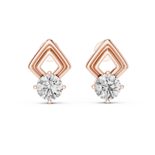 Round moissanite geometric frame stud earrings in rose 925 sterling silver, view 4
