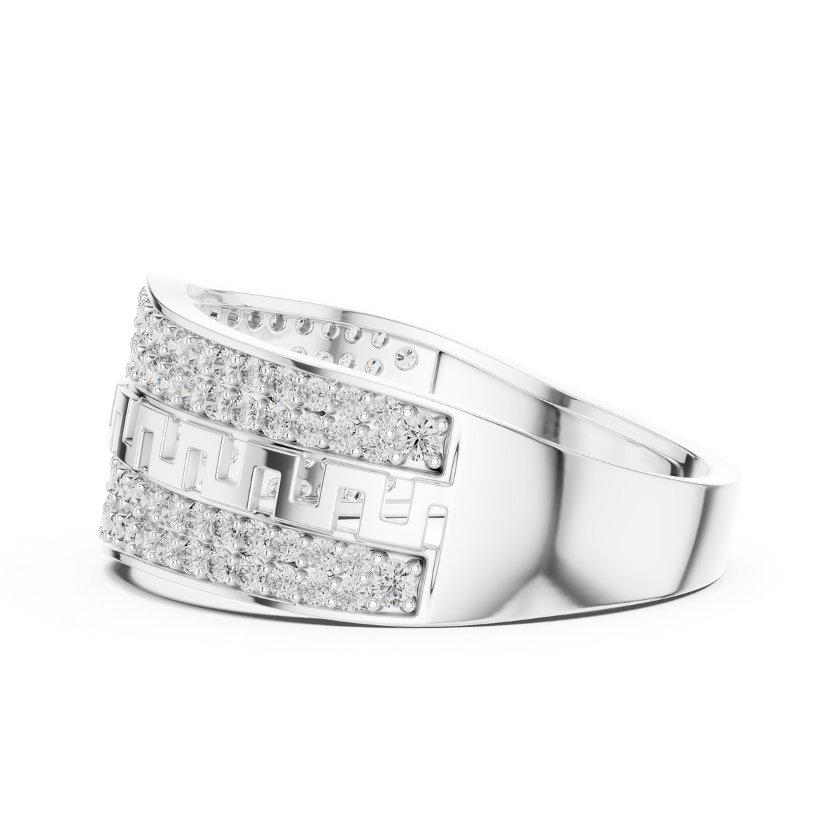 Greek Key Multi-Row Pavé Moissanite Band in white 925 sterling silver, view 3