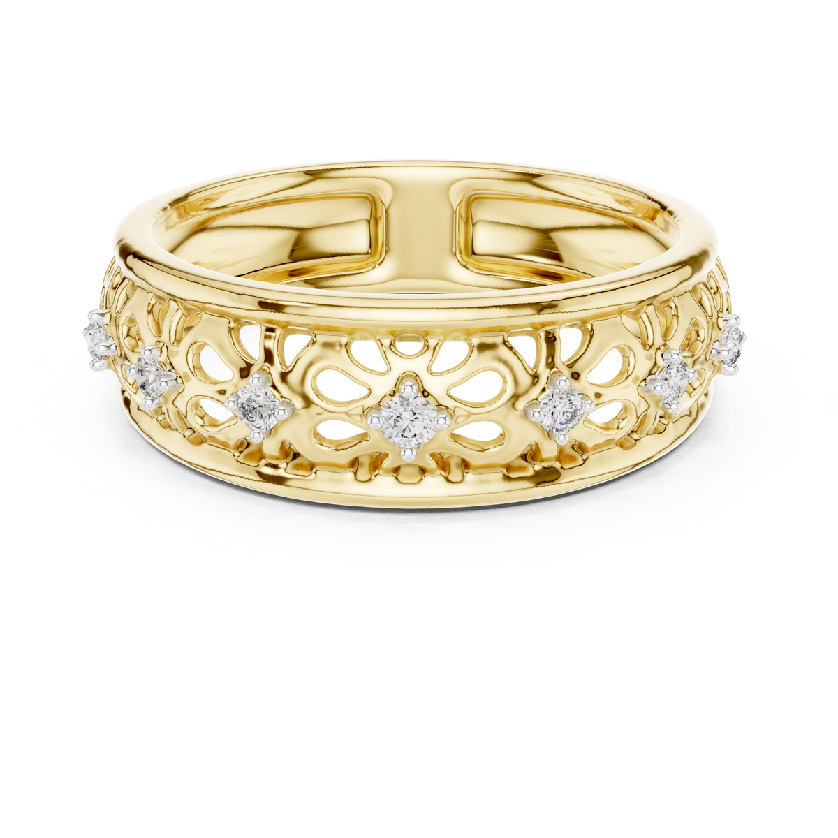 Floral Filigree Moissanite Band in yellow 925 sterling silver, view 4