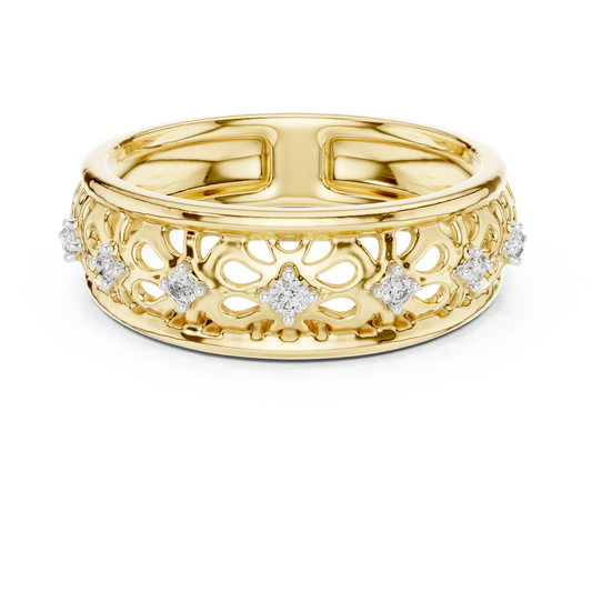 Floral Filigree Moissanite Band in yellow 925 sterling silver, view 4