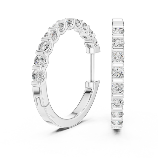 Moissanite bar set hoop earrings in white 925 sterling silver, view 1