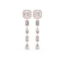 Princess Halo Mixed Shape Moissanite Line Drop Earrings in rose 925 sterling silver, view 4