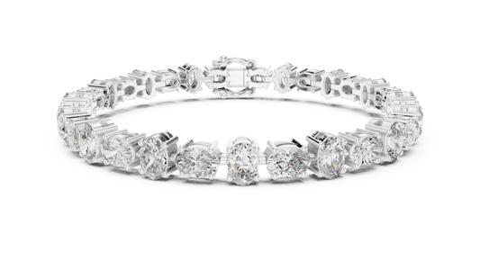 Oval Moissanite Tennis Bracelet in white 925 sterling silver, view 1