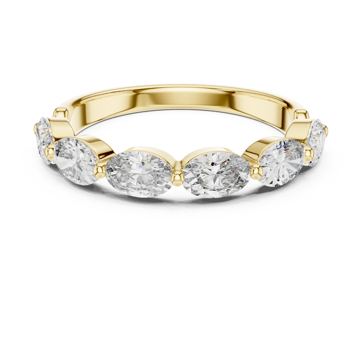 East-West Oval Moissanite Half Eternity Band in yellow 925 sterling silver, view 4