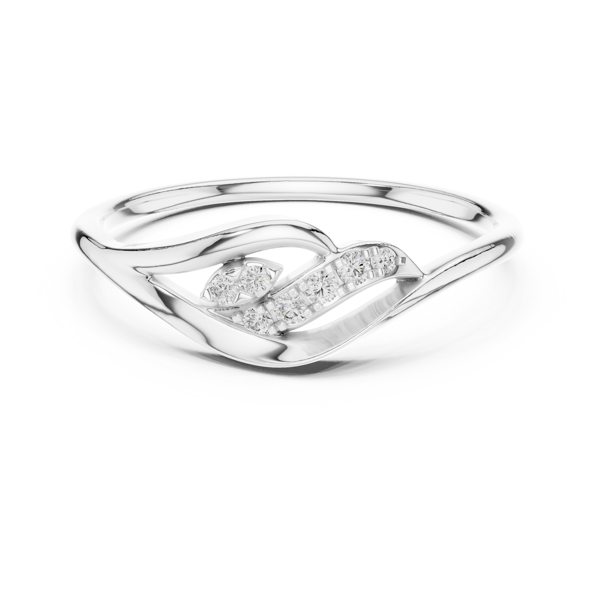 Open Leaf Wave Moissanite Ring in white 925 sterling silver, view 4
