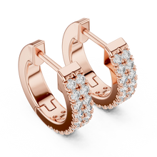 Moissanite double row pave huggie earrings in rose 925 sterling silver, view 2