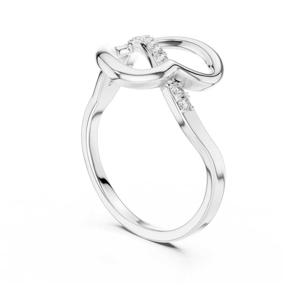 Sideways Heart Pavé Line Moissanite Ring in white 925 sterling silver, view 1