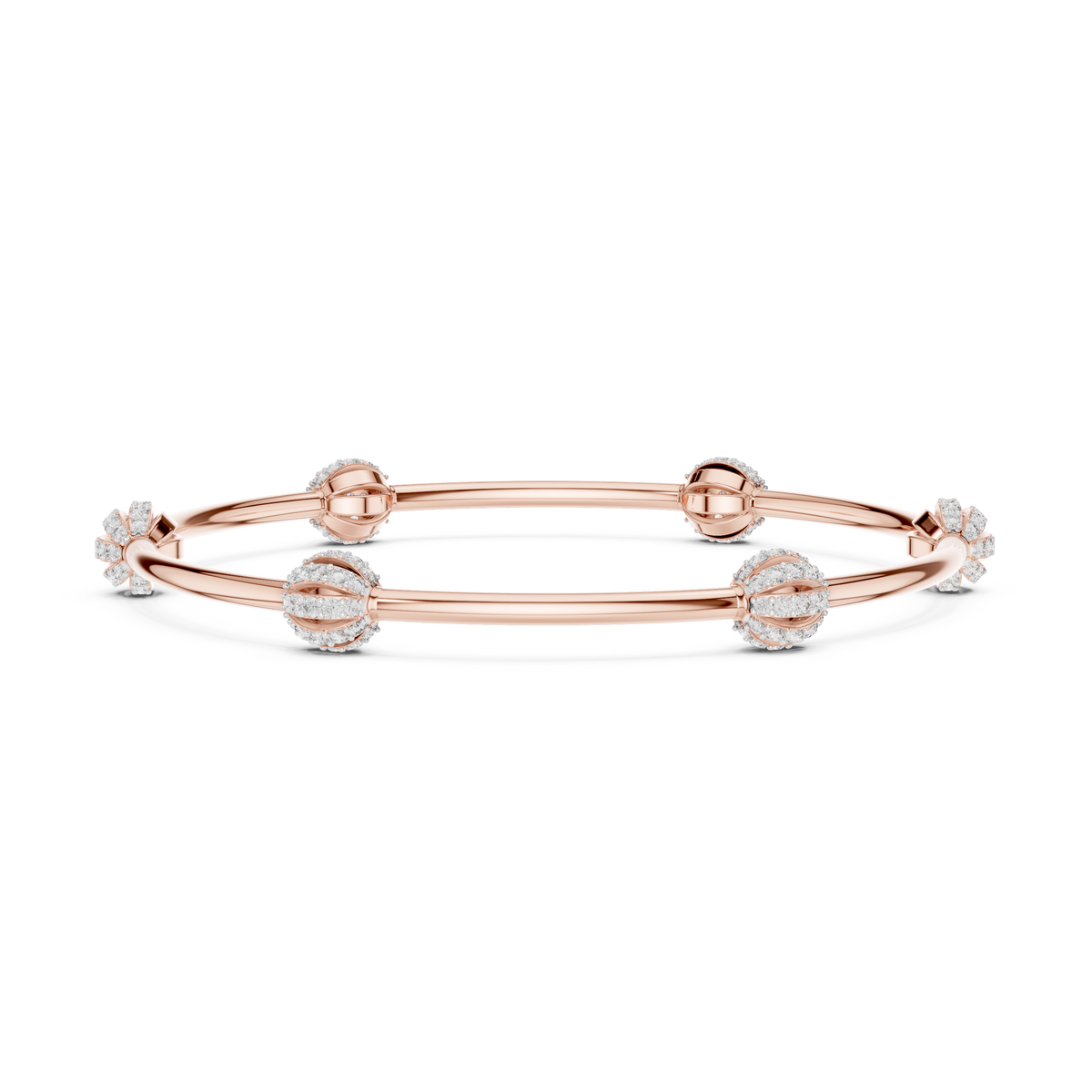Round Cluster Station Moissanite Bangle in rose 925 sterling silver, view 3