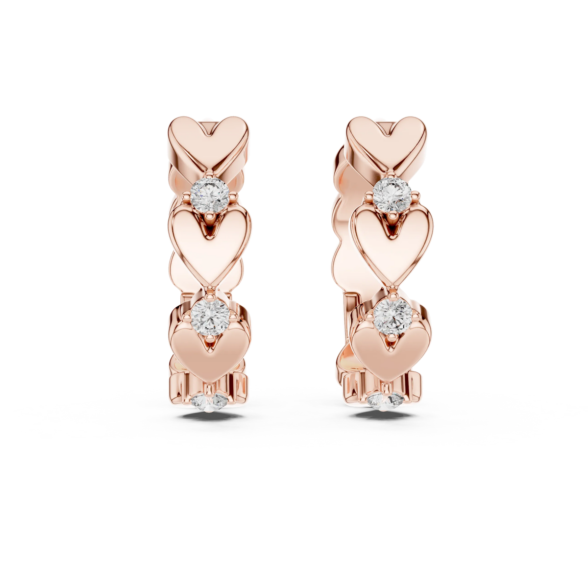 Moissanite heart huggie hoop earrings in rose 925 sterling silver, view 4