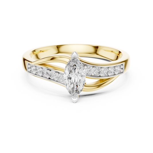 Marquise Bypass Moissanite Ring with Pavé Shoulders in yellow 925 sterling silver, view 4