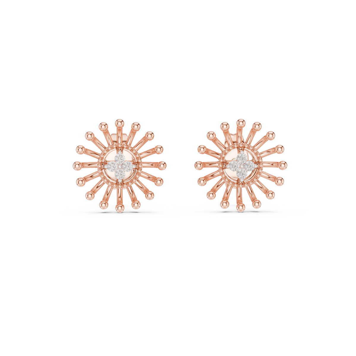Moissanite Starburst Stud Earrings in rose 925 sterling silver, view 4