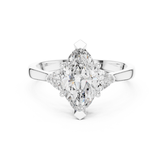 Marquise and Trillion Three Stone Moissanite Ring in white 925 sterling silver, view 4