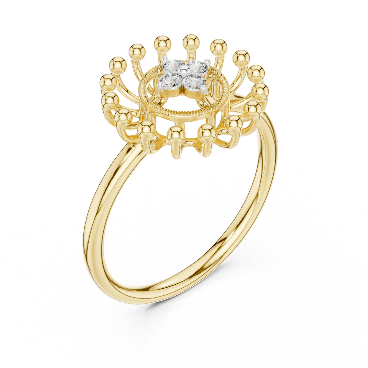 Sunburst Flower Moissanite Ring in yellow 925 sterling silver, view 2
