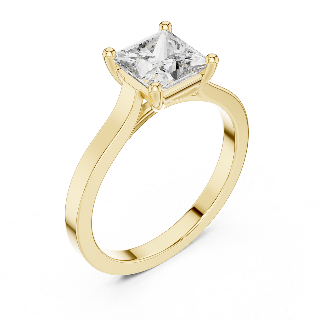 Princess Cut Moissanite Solitaire Ring with Flat Band in yellow 925 sterling silver, view 2