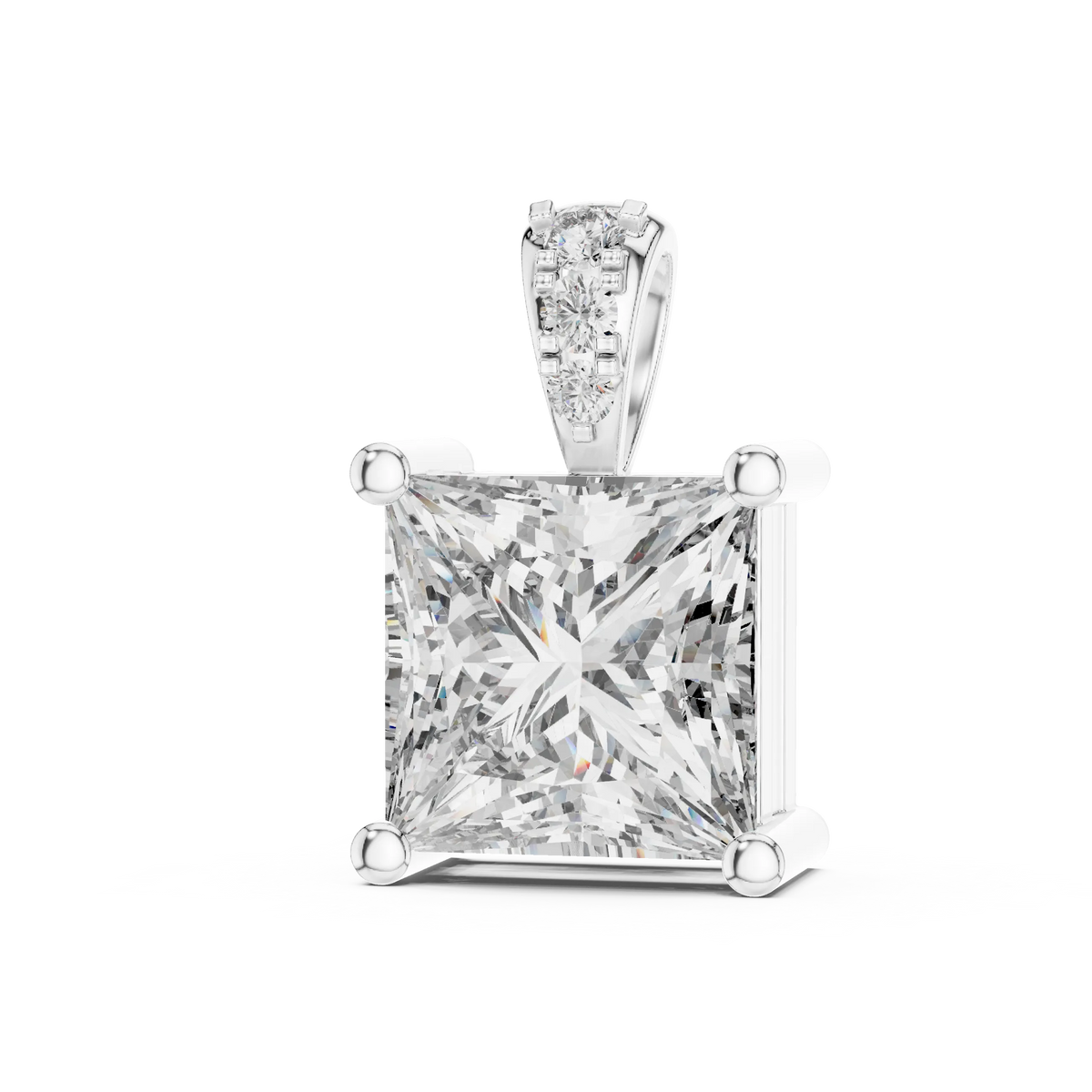 Princess Cut Solitaire Moissanite Pendant in white 925 sterling silver, view 2