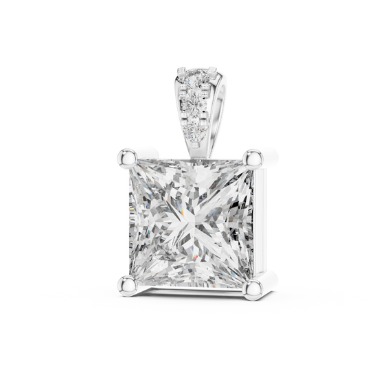 Princess Cut Solitaire Moissanite Pendant in white 925 sterling silver, view 2