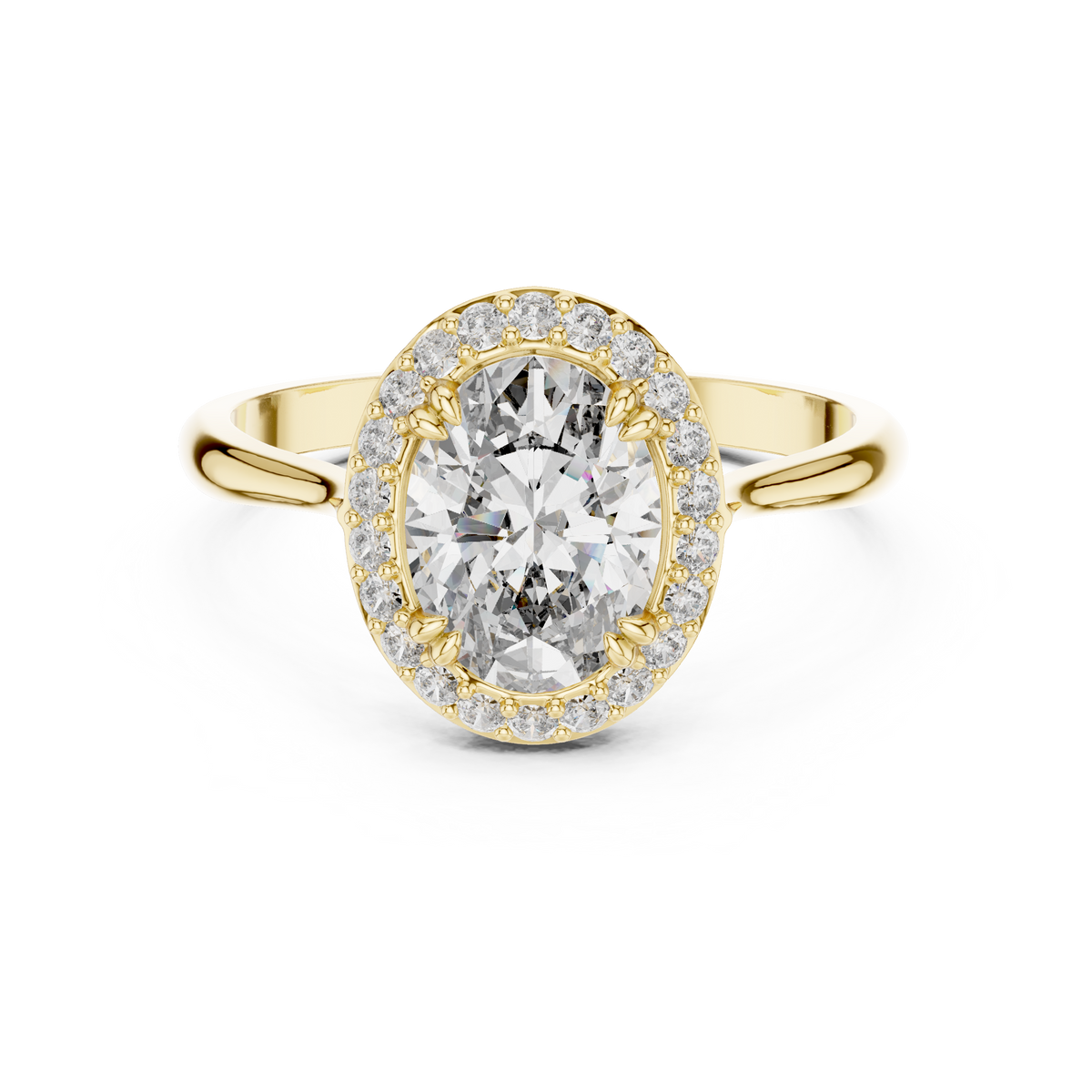 Oval Single Halo Moissanite Ring with Tapered Band in yellow 925 sterling silver, view 4