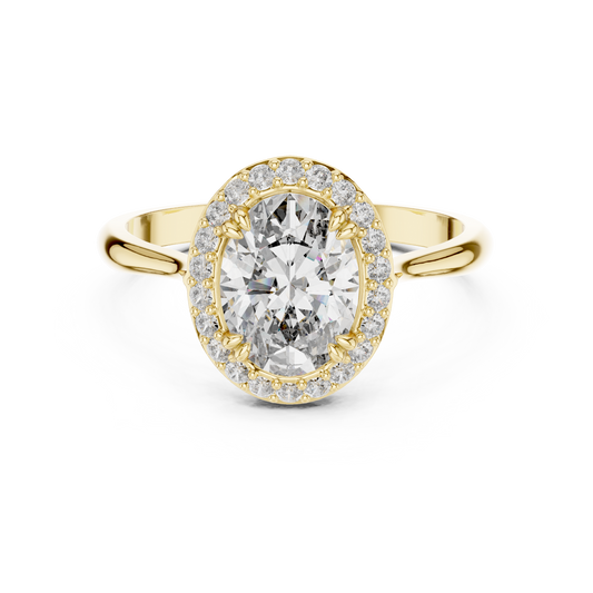 Oval Single Halo Moissanite Ring with Tapered Band in yellow 925 sterling silver, view 4