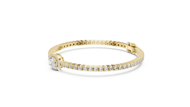 Oval Halo Centre Moissanite Tennis Bracelet in yellow 925 sterling silver, view 2