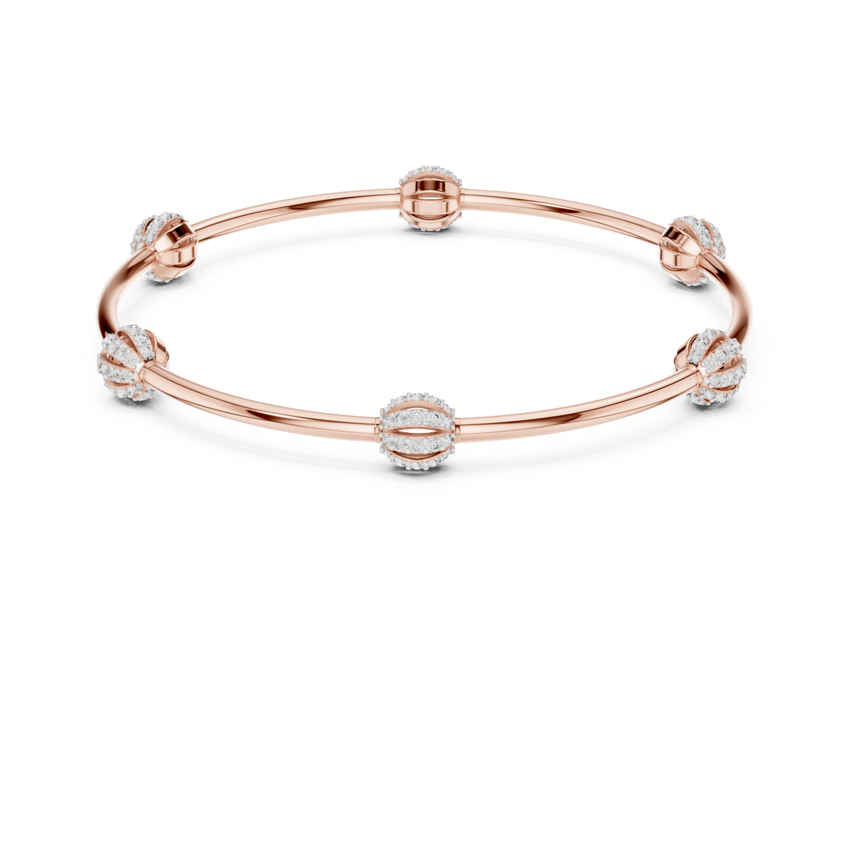 Round Cluster Station Moissanite Bangle in rose 925 sterling silver, view 4