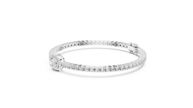 Oval Halo Centre Moissanite Tennis Bracelet in white 925 sterling silver, view 2