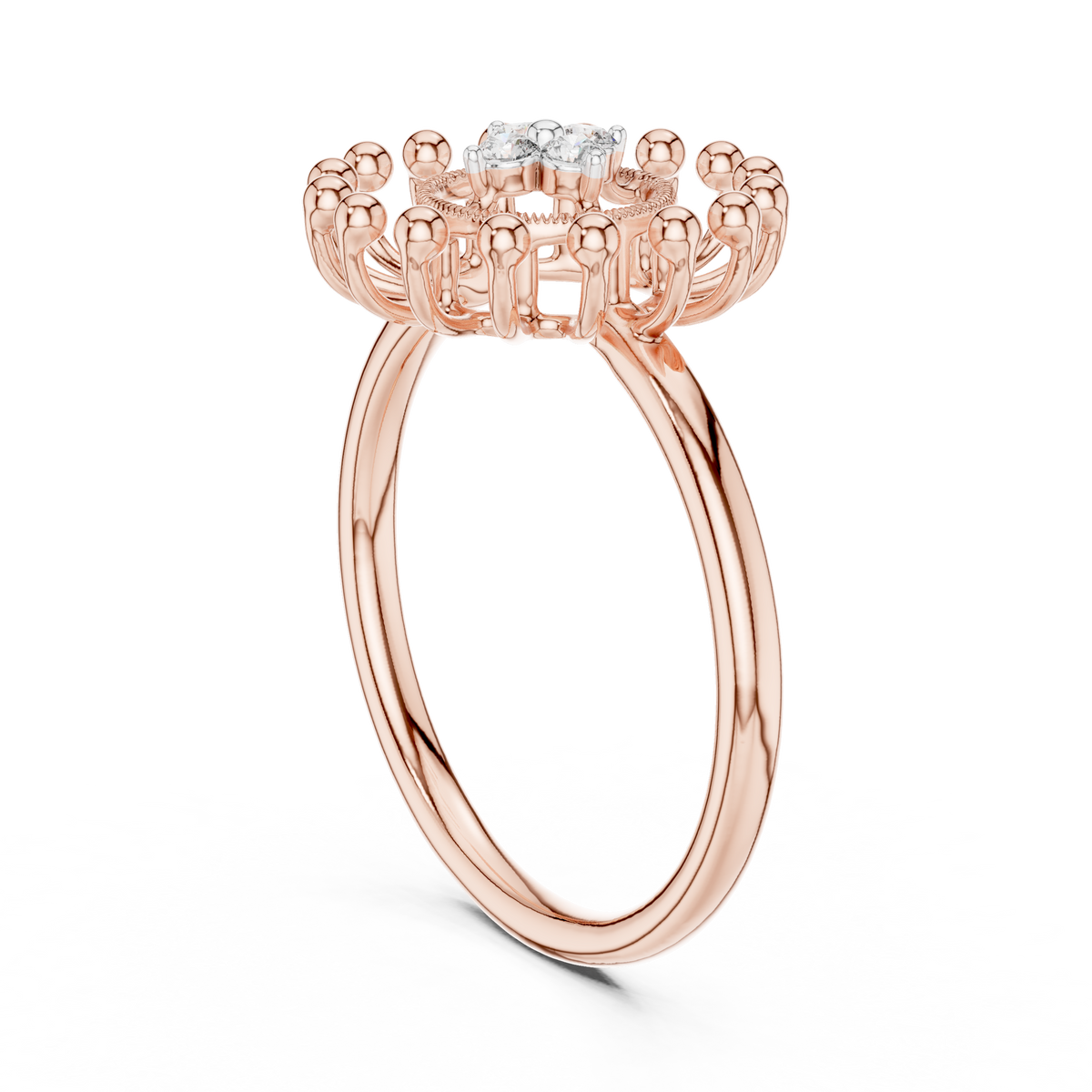 Sunburst Flower Moissanite Ring in rose 925 sterling silver, view 1