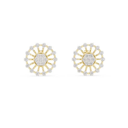 Moissanite Wheel Cluster Stud Earrings in yellow 925 sterling silver, view 4
