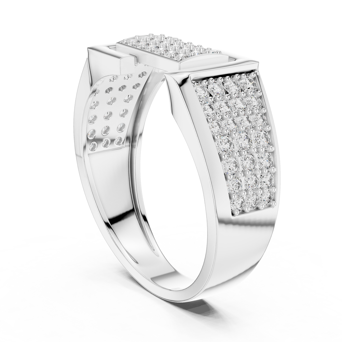 Geometric Pavé Panel Moissanite Statement Band in white 925 sterling silver, view 1