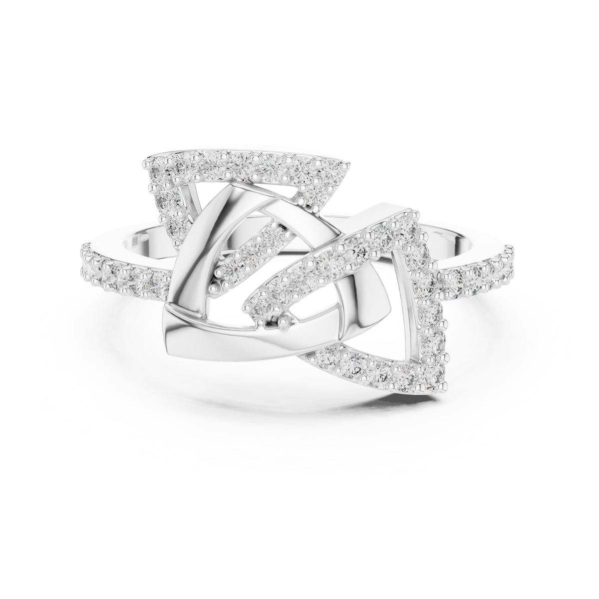 Interlocking Triangle Pavé Moissanite Ring in white 925 sterling silver, view 4