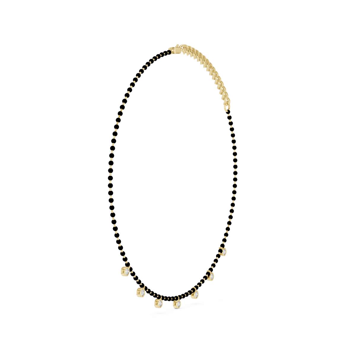 Bezel Station Bead Chain Necklace in yellow 925 sterling silver, view 3