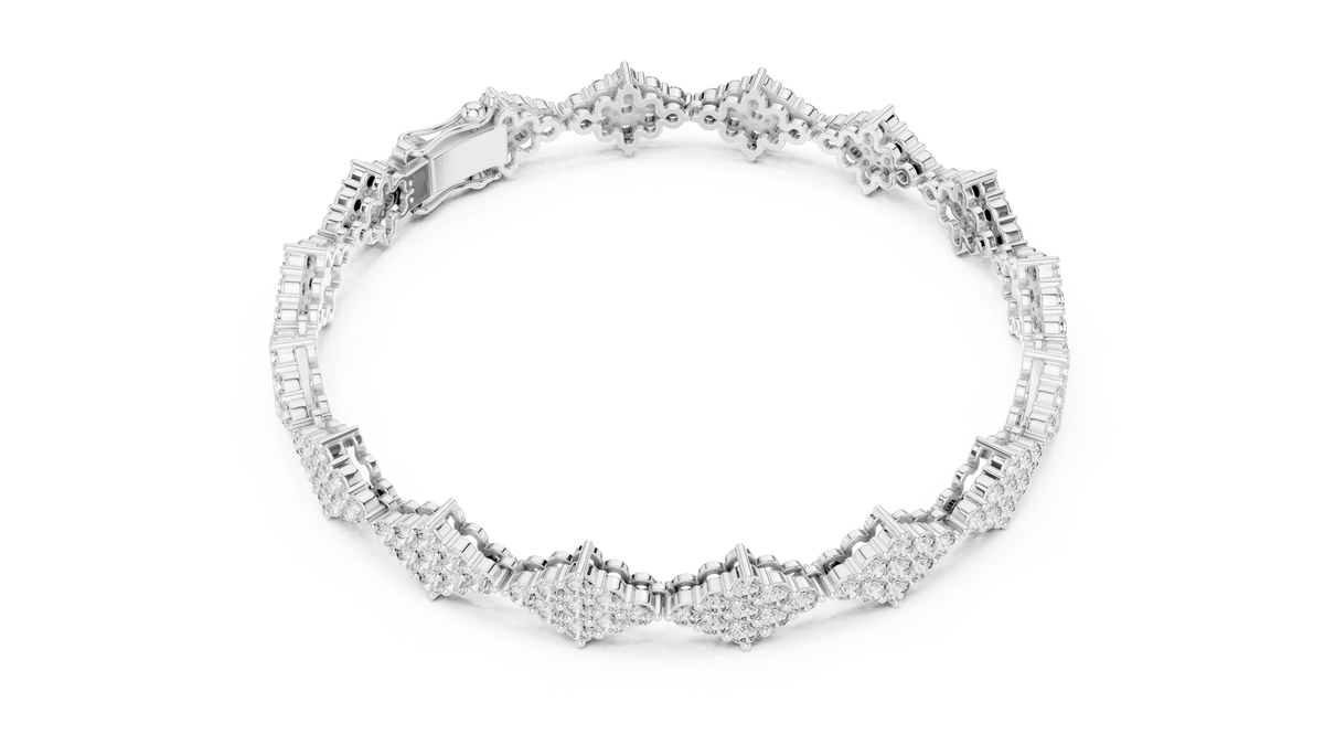 Diamond Shape Cluster Moissanite Bracelet in white 925 sterling silver, view 3