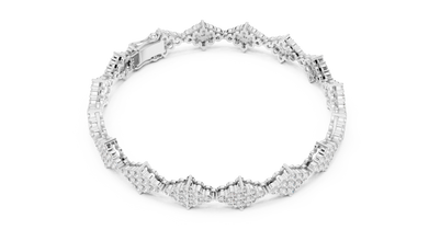 Diamond Shape Cluster Moissanite Bracelet in white 925 sterling silver, view 3