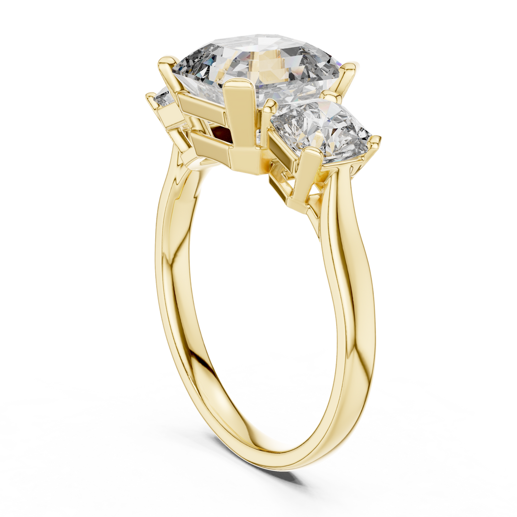 Asscher Cut Three Stone Moissanite Statement Ring in yellow 925 sterling silver, view 1