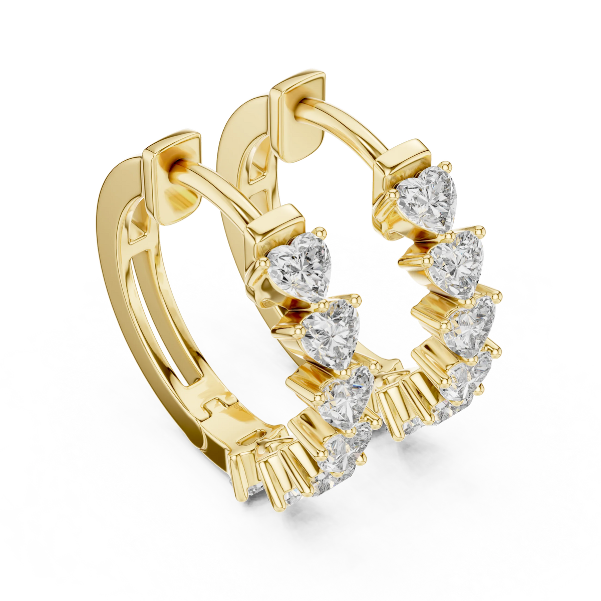 Heart moissanite huggie hoop earrings in yellow 925 sterling silver, view 2