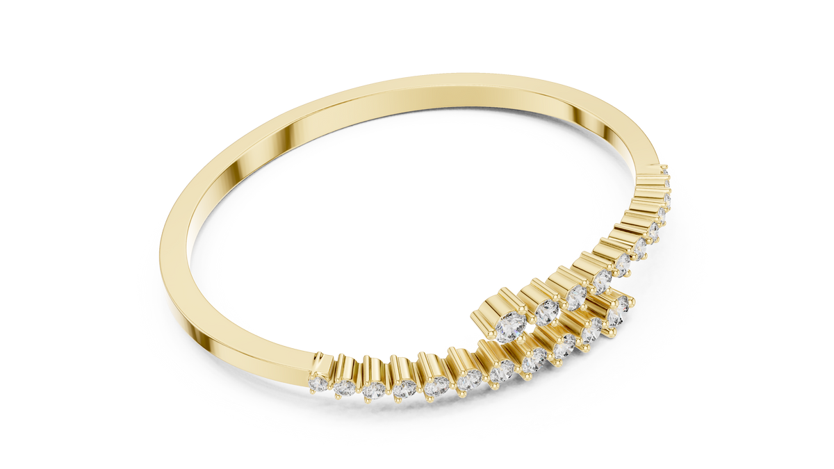 Graduated Round Moissanite Bypass Bangle in yellow 925 sterling silver, view 3
