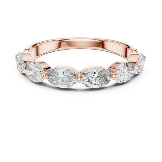 East-West Oval Moissanite Half Eternity Band in rose 925 sterling silver, view 4