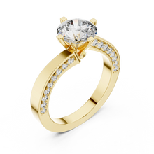Round Solitaire Moissanite Ring with Pavé Cathedral Shank in yellow 925 sterling silver, view 2