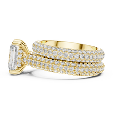 Radiant Cut Moissanite Ring with Wide Pavé Band in yellow 925 sterling silver, view 3
