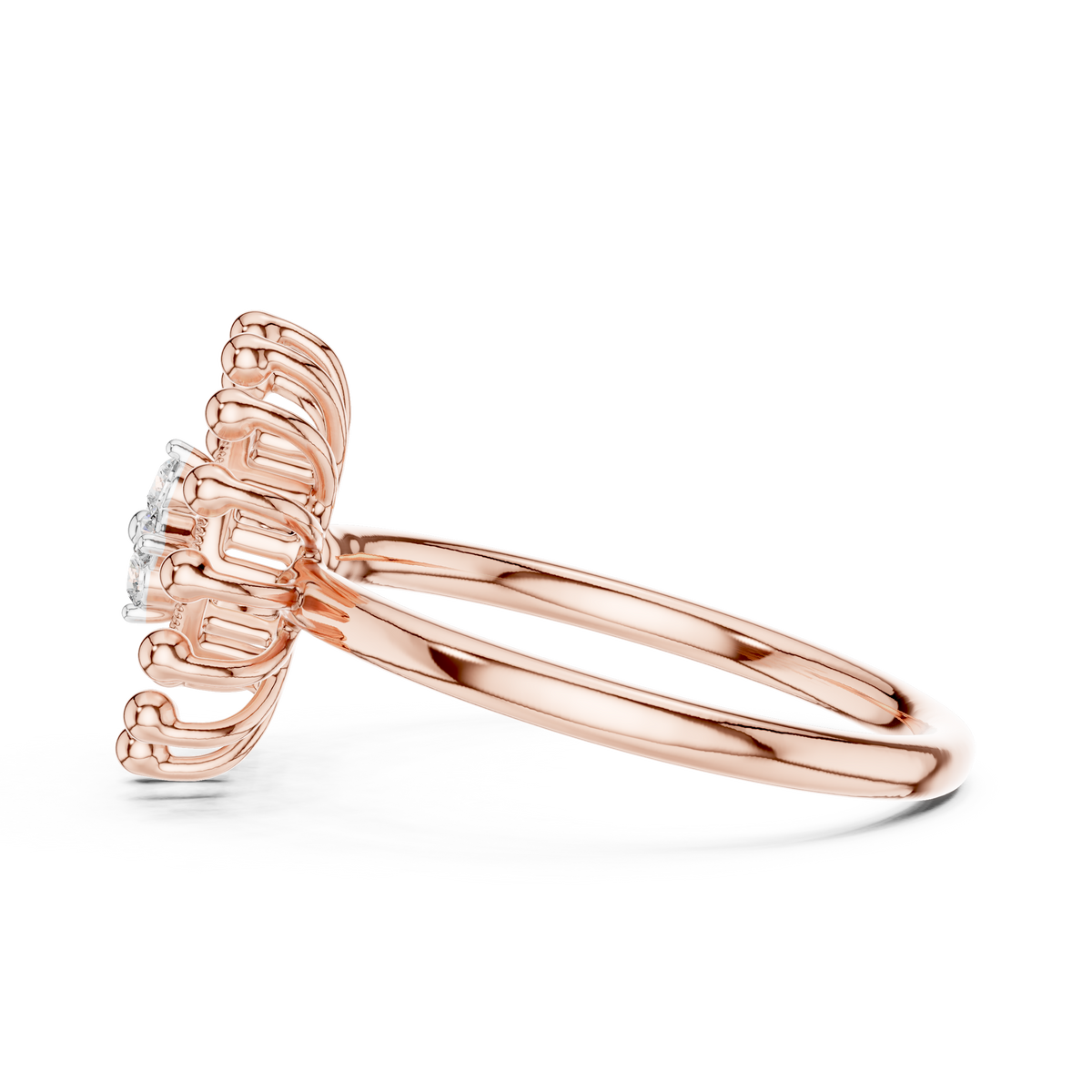 Sunburst Flower Moissanite Ring in rose 925 sterling silver, view 3
