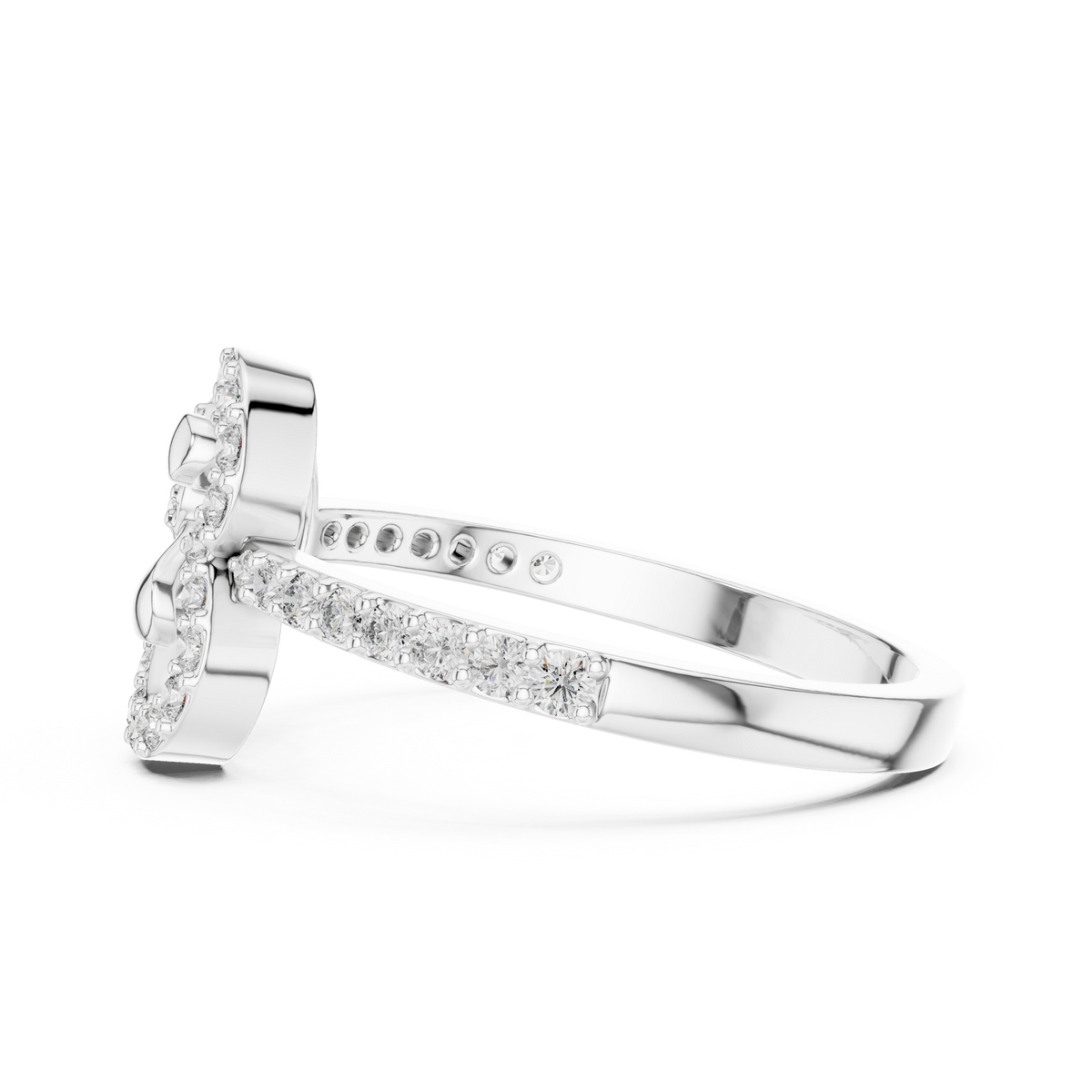 Pavé Clover Outline Moissanite Ring in white 925 sterling silver, view 3